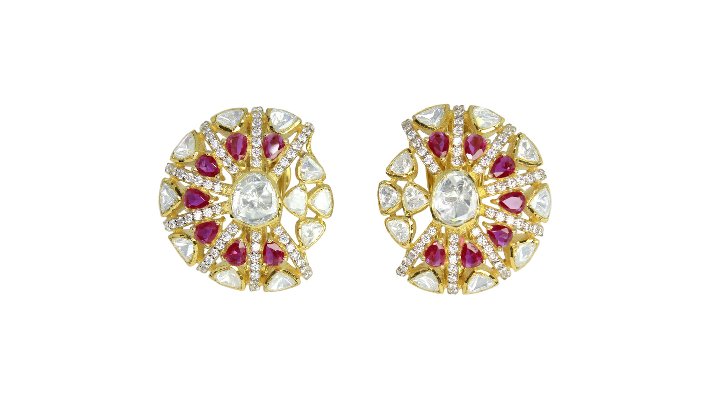 Red Half Moon Silver Stud