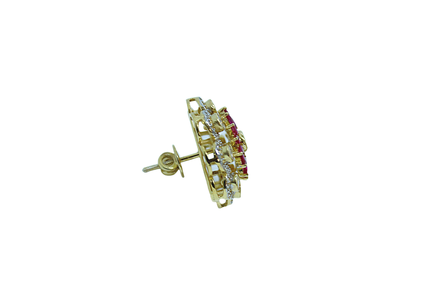 Kundan & Ruby Floral Silver Stud Earrings