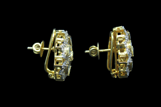 Lotus-Style Kundan Stud Silver Earrings