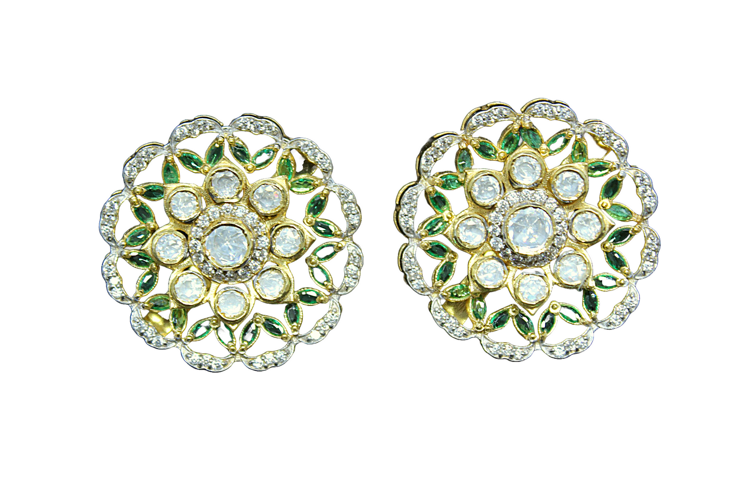 Floral Green Kundan Silver Studs