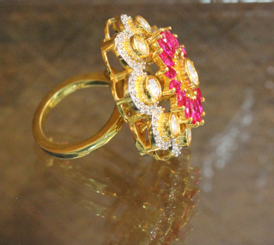 Red Flower Silver Ring