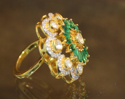 Green Flower Silver Ring