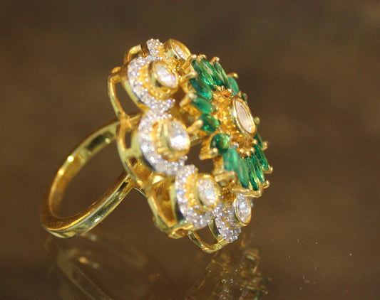 Green Flower Silver Ring