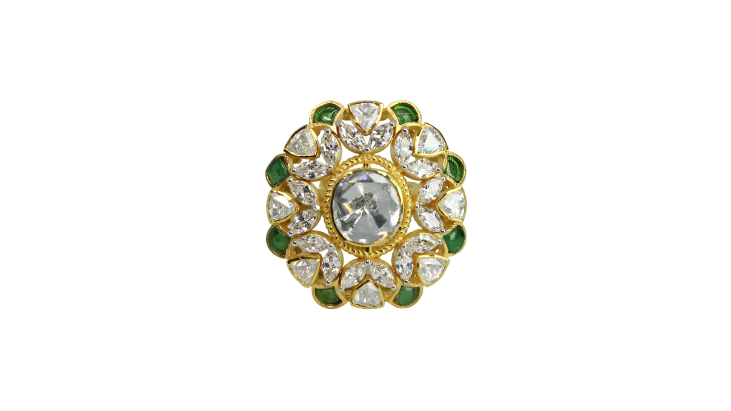 Green Halo Polki Ring