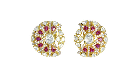 Red Half Moon Silver Stud