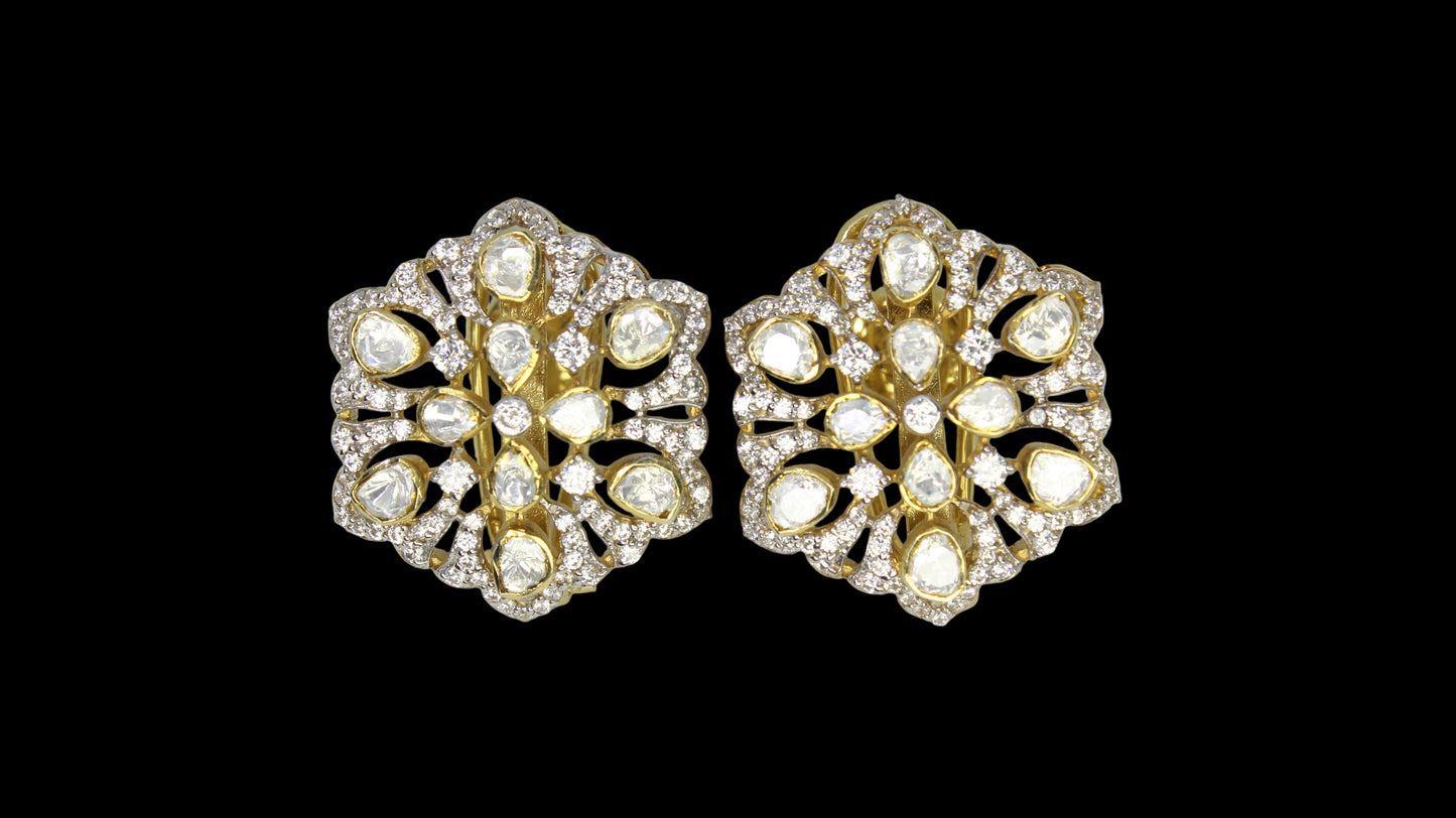 Mughal-Inspired Kundan Stud Silver Earrings