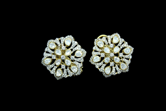 Mughal-Inspired Kundan Stud Silver Earrings