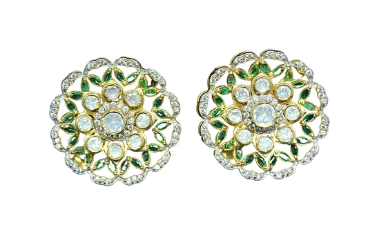 Floral Green Kundan Silver Studs